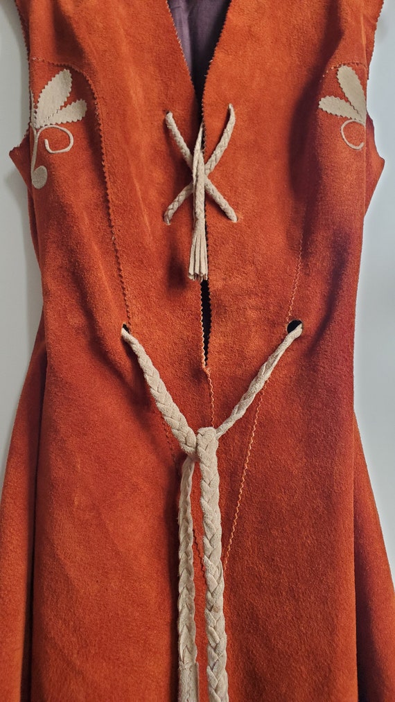 Vintage 60s 70s Char Suede Leather Mini Dress Pat… - image 6
