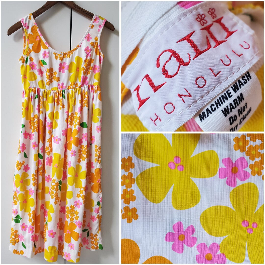 Vintage 1960s Mod PSYCHEDELIC Hawaiian Baby Doll Tiki Dress Midi Kaftan ...