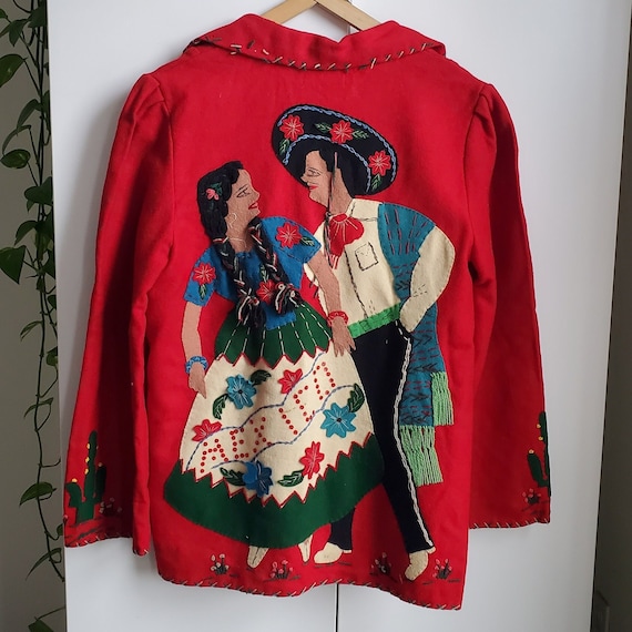 Vintage 40s Mexican Souvenir Tourist Jacket Wool Sweater Novelty  