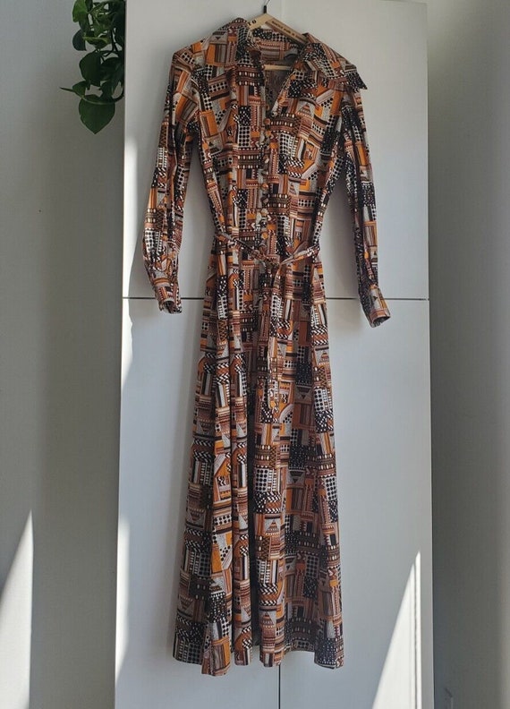 Vintage 70s Mod Cotton Dress Op Art MCM Mid Centu… - image 4