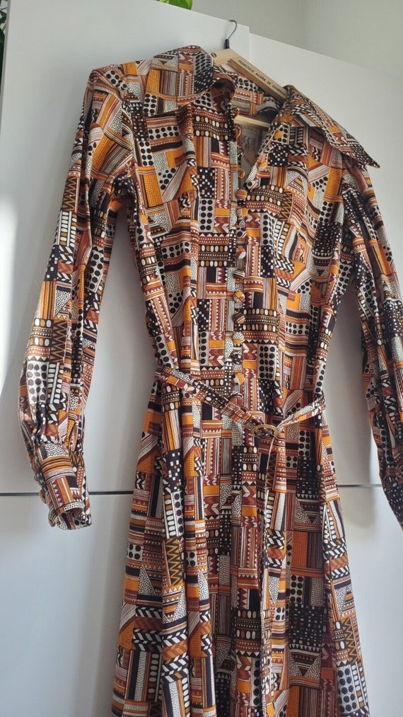 Vintage 70s Mod Cotton Dress Op Art MCM Mid Centu… - image 5