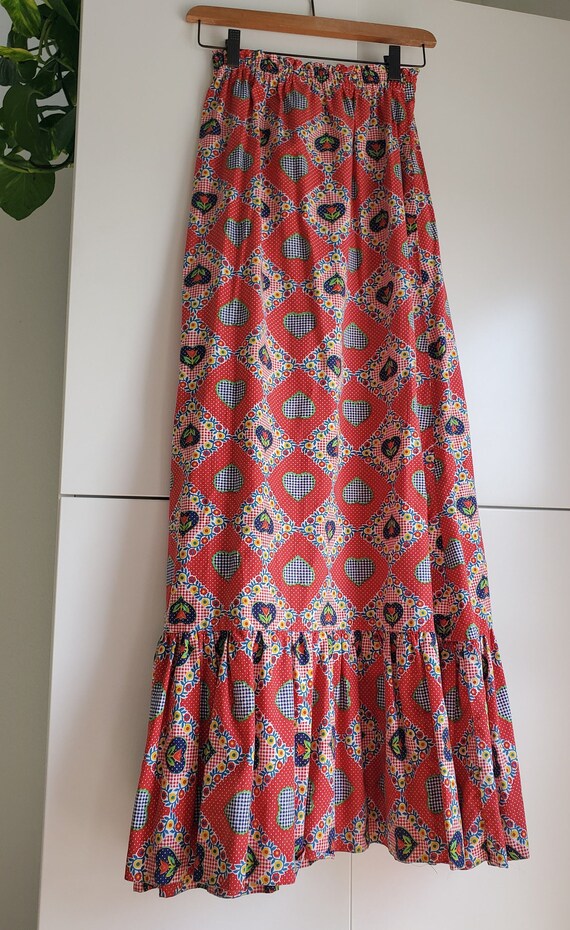 Vintage 1960s 1970s Hippie Boho Maxi Skirt Prairi… - image 2