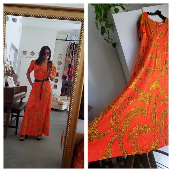 Vintage 60s Sa-Ne PSYCHEDELIC Floral Flutter Maxi… - image 1