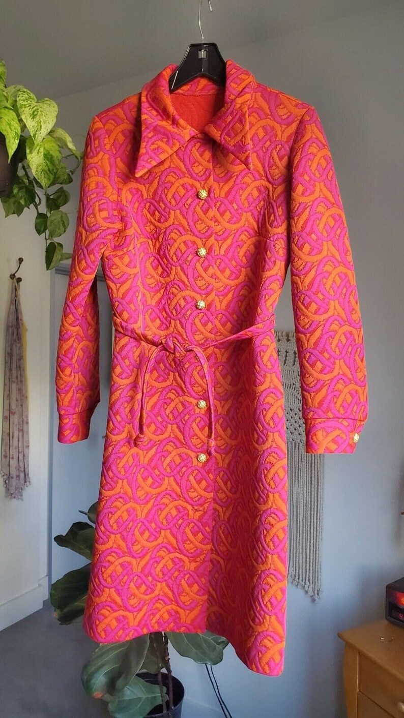 Vintage 60s 70s PSYCHEDELIC Quilted Jacket Coat MOD Hippie Op Art Neon Day Glow DAYGLO image 1