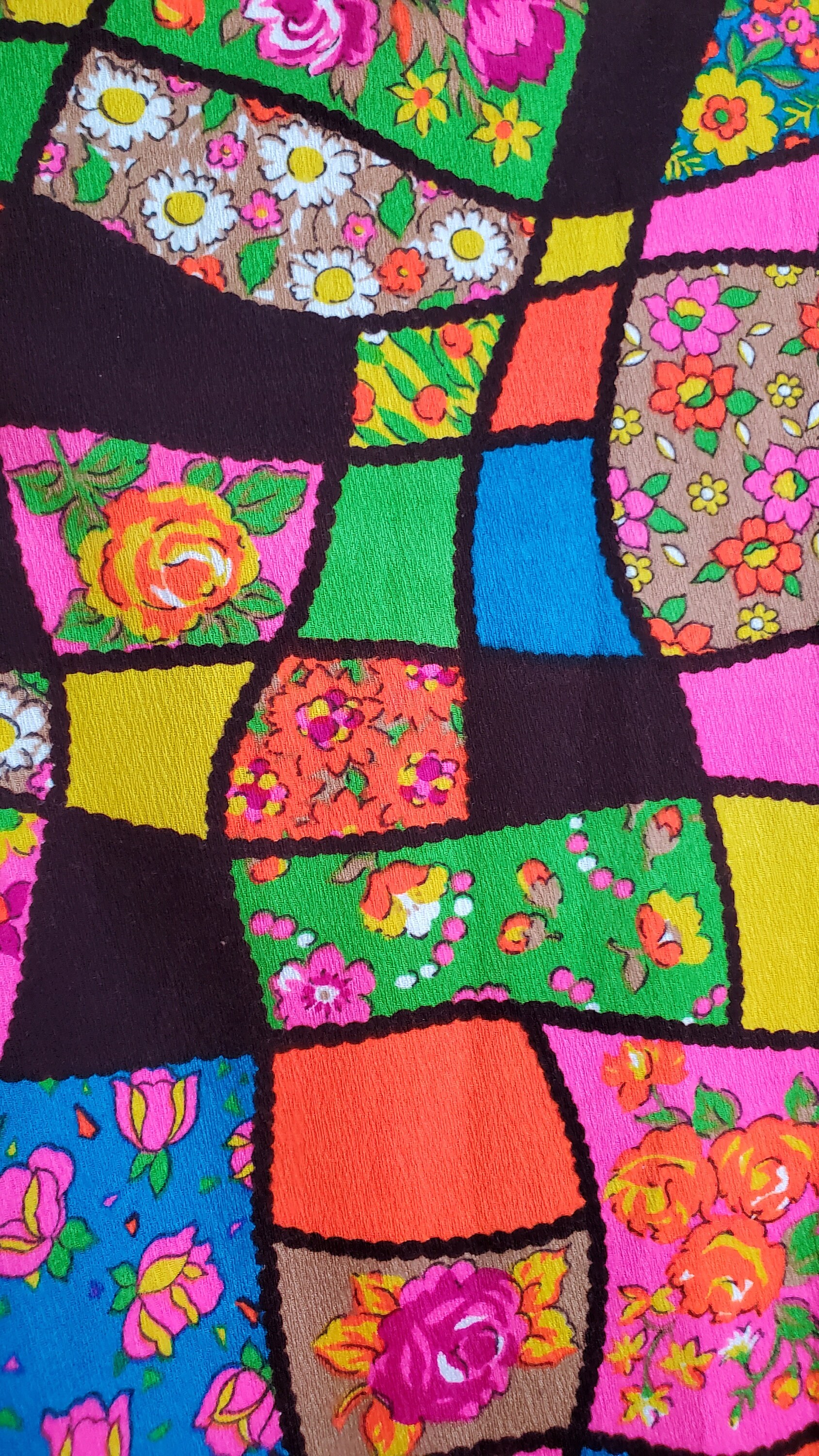 FREDERICK'S of HOLLYWOOD vintage 1970s caftan dress, psychedelic nylon Op Art kaftan House Dress