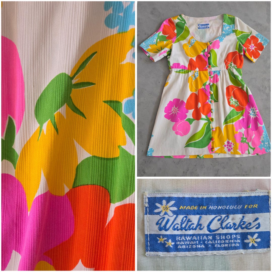 Vintage 1960s PSYCHEDELIC Floral Mini Waltah Clark Muumuu Hawaiian ...