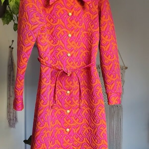 Vintage 60s 70s PSYCHEDELIC Quilted Jacket Coat MOD Hippie Op Art Neon Day Glow DAYGLO image 3