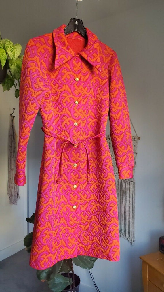 Vintage 60s 70s PSYCHEDELIC Quilted Jacket Coat M… - image 3