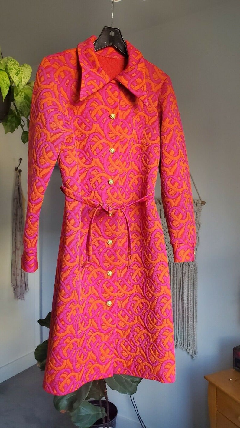 Vintage 60s 70s PSYCHEDELIC Quilted Jacket Coat MOD Hippie Op Art Neon Day Glow DAYGLO image 3