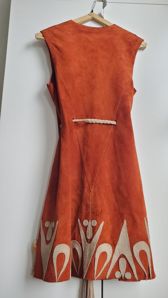 Vintage 60s 70s Char Suede Leather Mini Dress Pat… - image 4