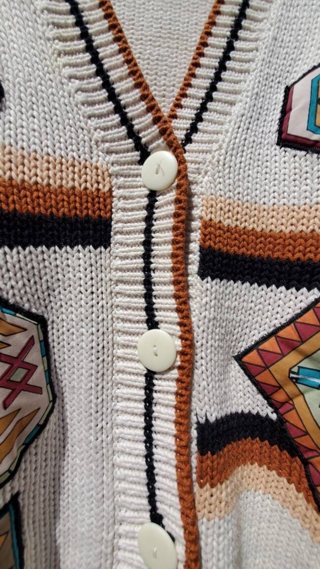 Vintage 80s Sweater FORENZA Oversized Patchwork 3D Appliqué Native