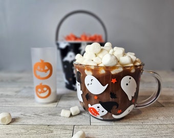 Halloween Spooky Ghost Hats And Bats Cappuccino Mug 18 OZ Coffee Mug