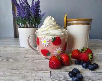 Strawberry And Daisy Glass Mug 18 Oz