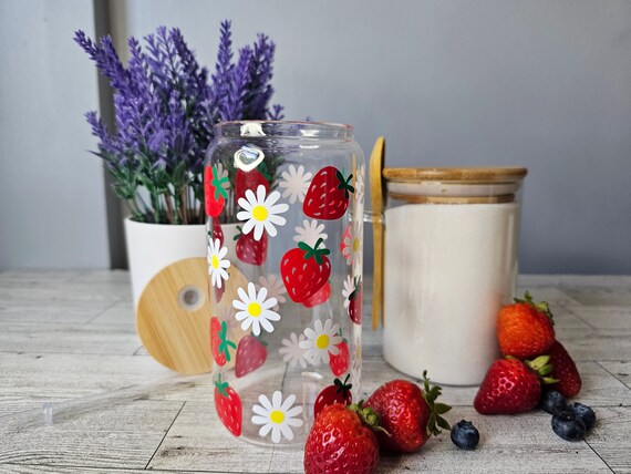 Strawberry Daisy 16 Oz Libby Glass Cup
