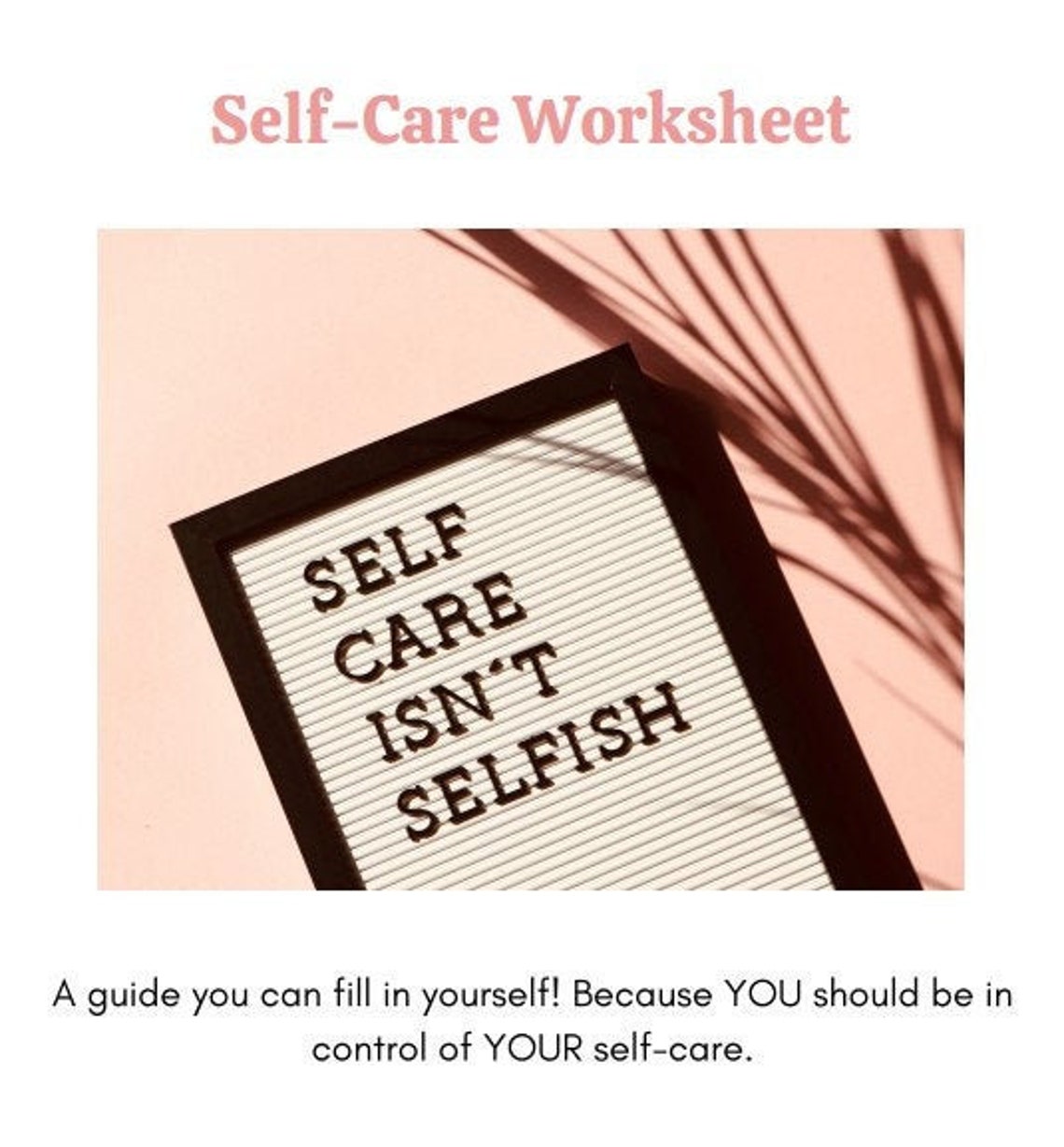 Self care worksheet printable etsy