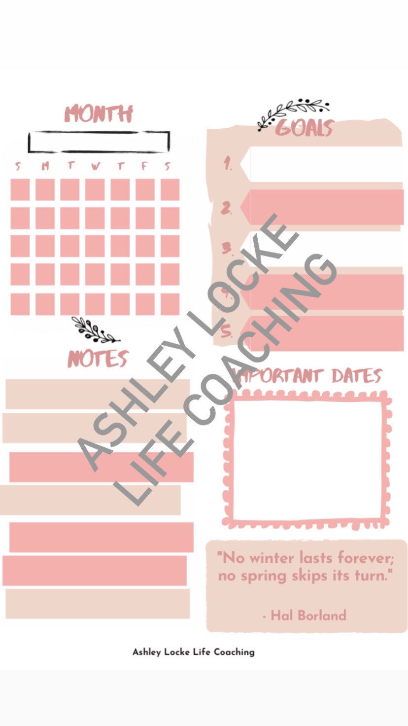 Printable Monthly Goals Calendar - Etsy