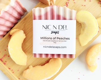 Millions of Peaches Bar Soap / peach scented non drying bar soap, gentle body wash, vegan, made with skin loving oils and Shea butter