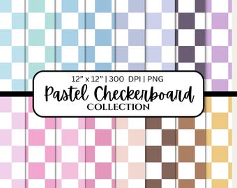 Pastel Checker Digital Paper | Checkerboard Backgrounds | Scrapbook | Craft Patterns | Paper Pack | Sublimation