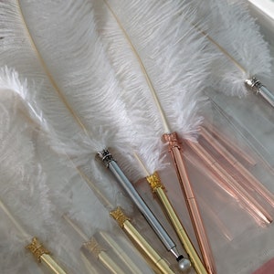 Nikkah Pen | White Ostrich Feather Pen | Gold Pen | Silver Pen | Rose Gold Pen | Wedding Guestbook Pen | Black Ballpoint