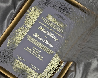 A4 Nikkah Certificate | Gold Foiled, Rose Gold Foiled or Silver Foiled |  Nikah Nama | Ostrich Feather Pen | Gold Frame | Certificate Folder