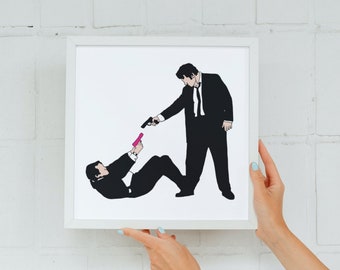 Sheet from the movie Reservoir Dogs. Illustration with Mr. Pink and Mr. White. Digital art.