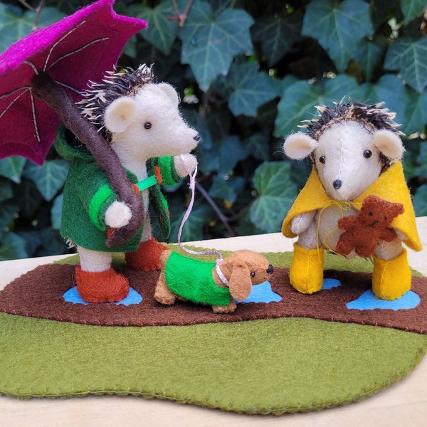 Hedgehogs - stomping in the puddles - PDF pattern - sewing pattern - instant download