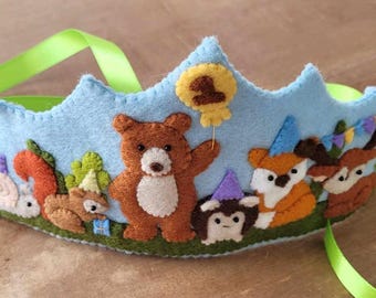 Birthday woodland animals crown - PDF pattern - sewing pattern - instant download