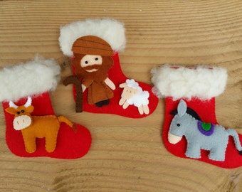 Nativity scene stockings - ox, donkey and shepherd - PDF pattern - sewing pattern - instant download