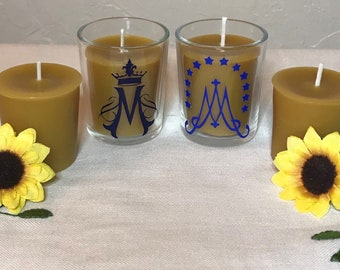 Beeswax Votive Candles w/Optional Catholic Decals