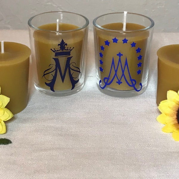 Beeswax Votive Candles w/Optional Catholic Decals