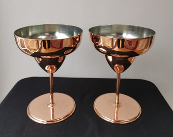Handgemaakte koperen margaritaglazen - set van 2 vintage cocktailbekers