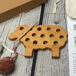 Wooden Threading Toy, Sheep Shaped Lacing Toys, Montessori Toys, Educational Toys for Kids, Toddler Learning Toy, Natural Wooden Toy