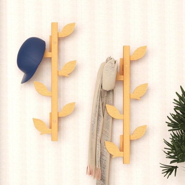 Porte-manteau mural en bois, branches d'arbres, patère verticale avec crochets pour chapeaux pour couloir, salle de bain, chambre, bureau et cuisine