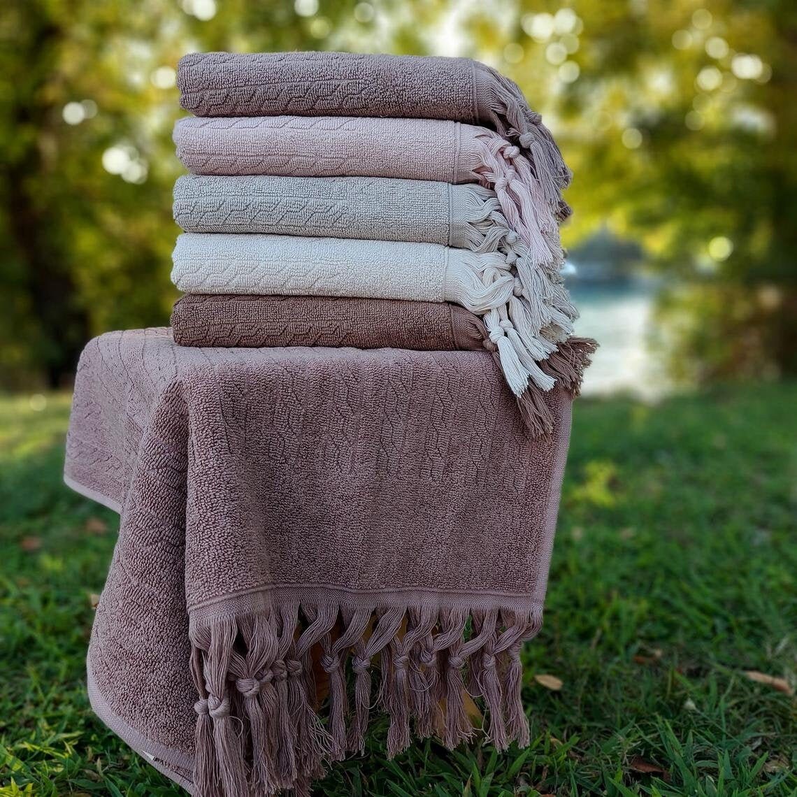 Natural towel set of 6 towels Bohemian hand and bath towels Etsy