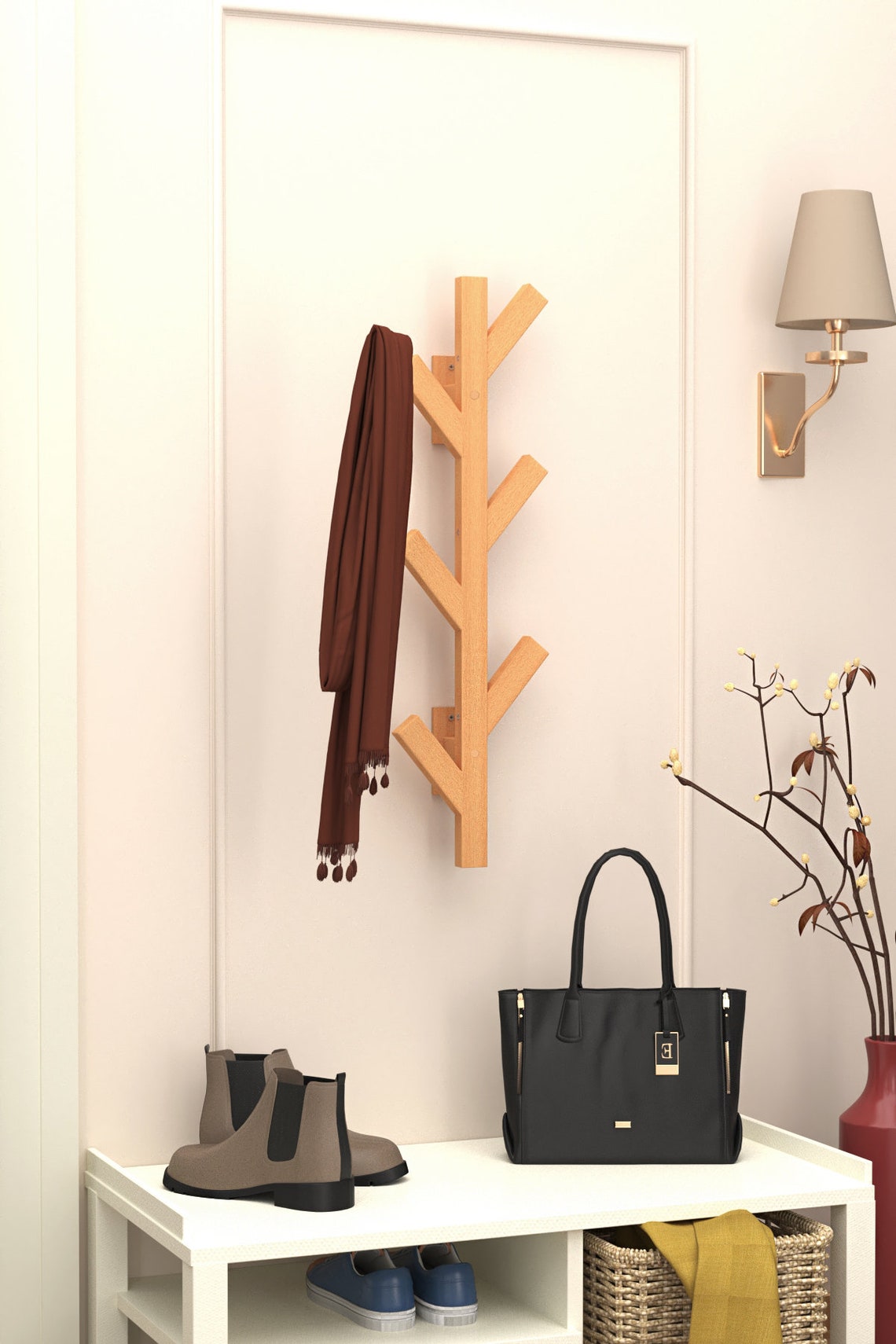 Wooden Wall Coat Rack Tree Branches Wall Mounted Coat Rack Etsy