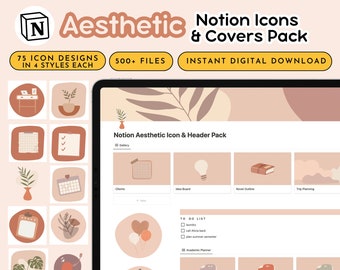 Aesthetic Notion Icons & Covers Pack: Minimalist Modern Aesthetic (Notion Aesthetic, Notion Covers) DIGITAL DOWNLOAD