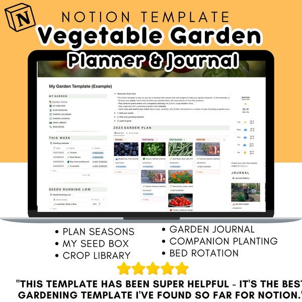 Notion Template Vegetable Garden Planner, All-In-One (Digital Garden Planner, Seed Organizer, Crop Rotation)