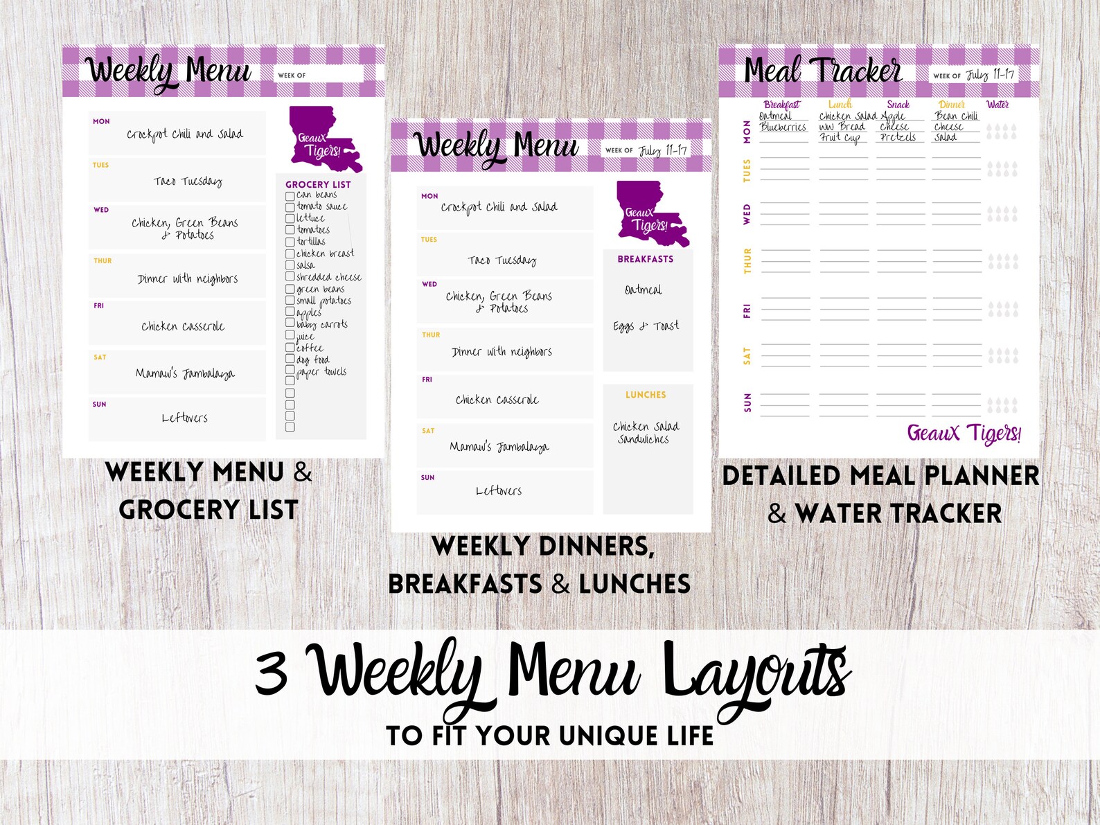 Weekly Meal Planner Printable LSU Geaux Tigers Printable Etsy