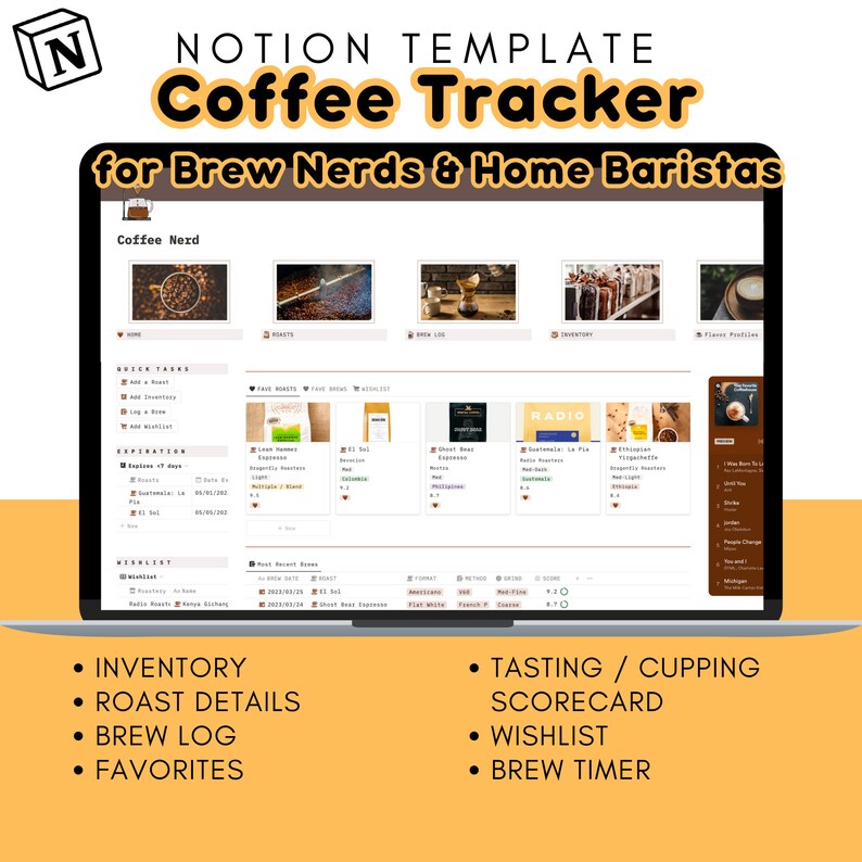 Coffee Nerd Notion Template for Home Baristas & Coffee Lovers, Coffee