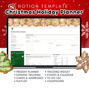 Notion Christmas Planner | Holiday Planner (Christmas Budget, Recipes, Present Tracker, Cards, Events, Calendar)