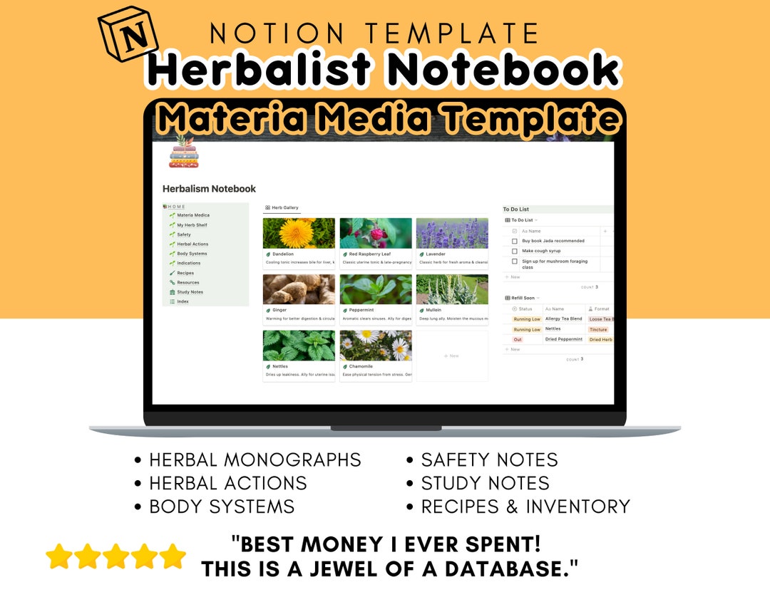 Herbalist Notebook Notion Template Materia Medica perfect for Herbal Herbalist Notebook Notion Template Materia Medica perfect for Herbal