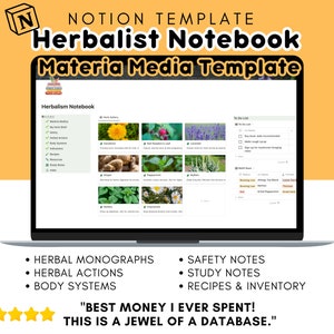 Herbalist Notebook Notion Template, Materia Medica (Perfect for Herbal Courses, Digital Herbal Journal, Plant Medicine)