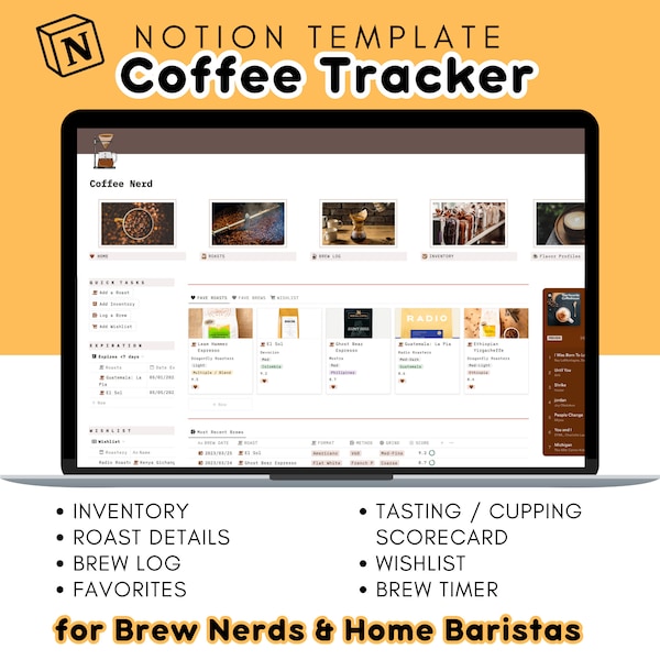 Coffee Nerd Notion Template (for Home Baristas & Coffee Lovers), Coffee Tasting Log / Cupping Scorecard