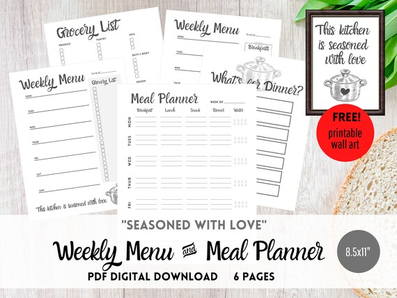 weekly meal planner printable farmhouse love printable etsy