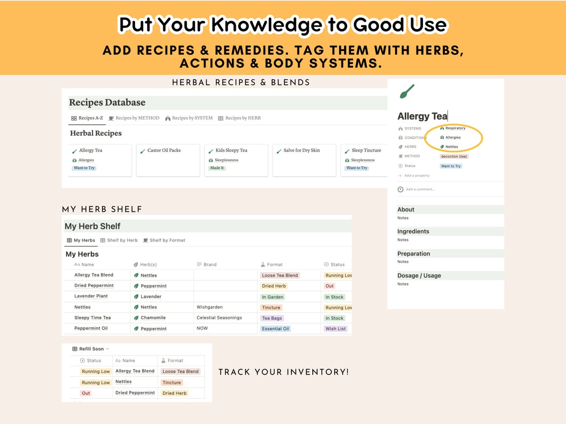 Herbalist Notebook Notion Template Materia Medica perfect Etsy