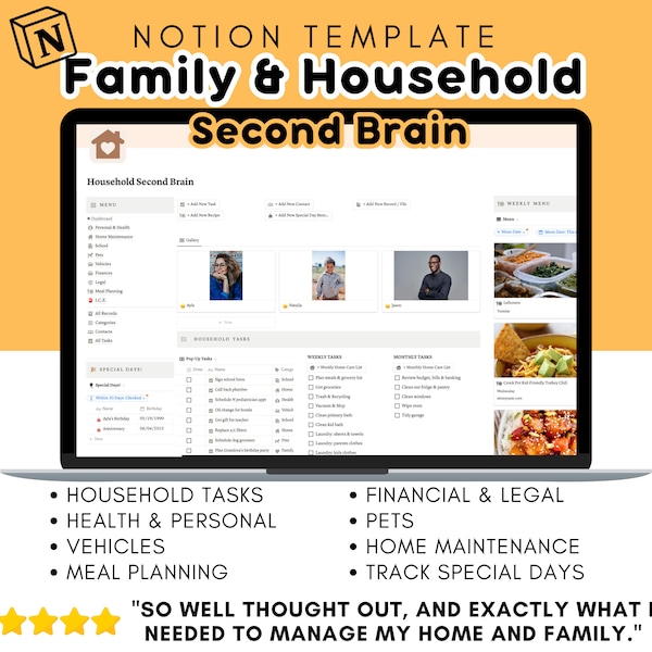 Notion Template Family & Household Second Brain Dashboard (for Parents, Homeowners, Couples, Adulting) | Notion Planner | Notion Dashboard