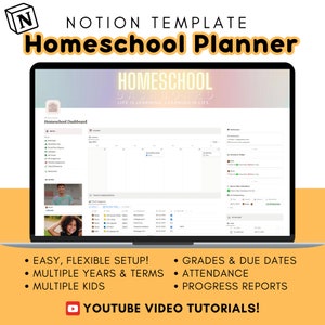 Homeschool Notion Planner Template / Online School Digital Planner Multiple Kids, Youtube Tutorials, Assignments, Attendance & More image 2