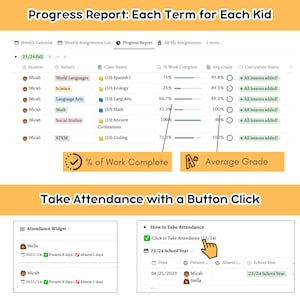 Homeschool Notion Planner Template / Online School Digital Planner Multiple Kids, Youtube Tutorials, Assignments, Attendance & More image 7