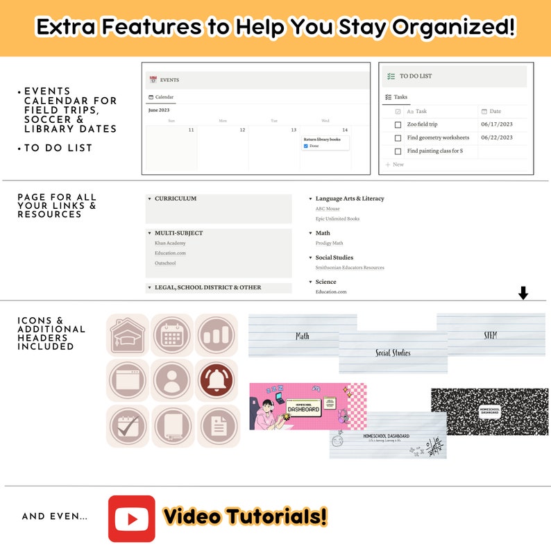 Homeschool Notion Planner Template / Online School Digital Planner Multiple Kids, Youtube Tutorials, Assignments, Attendance & More image 8