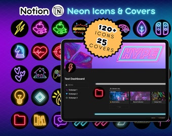 Notion Icons in NEON! (Notion Covers, Notion Icons & Dividers, Gamer, Notion Template Graphics Bundle) DIGITAL DOWNLOAD